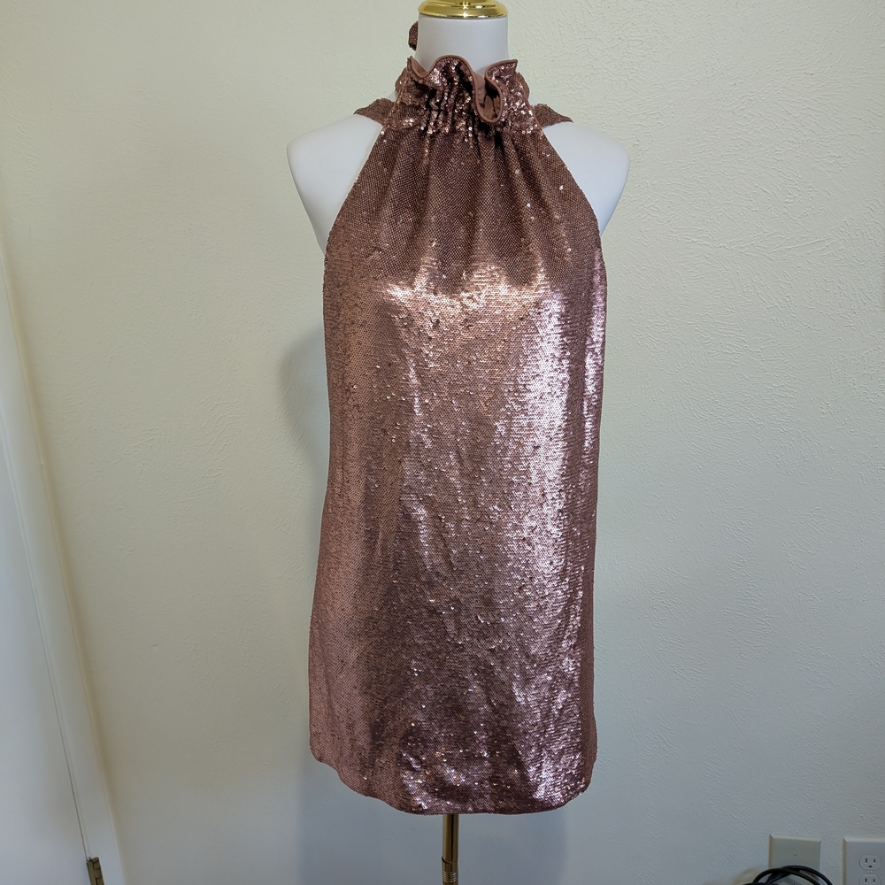 Copper Halter Neck Sequin Dress